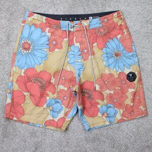 Vissla Lopa Board Shorts Mens 34‎ Red/Blue Floral Stretch Swim Trunks Quick dry